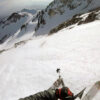 A GoPro image skiing Mt Shasta during a Shasta Summit Ski Descent with Shasta Mountaineering School.