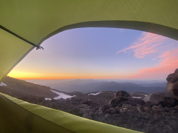 Sunrise from camp on Mt Shasta's Hotlum Bolam Ridge